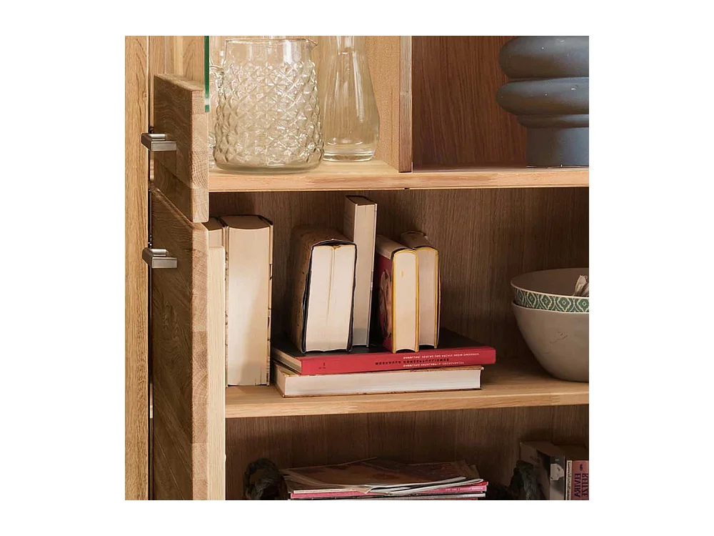 Highboard Vitrine aus Wildeiche Massivholz Glastür links