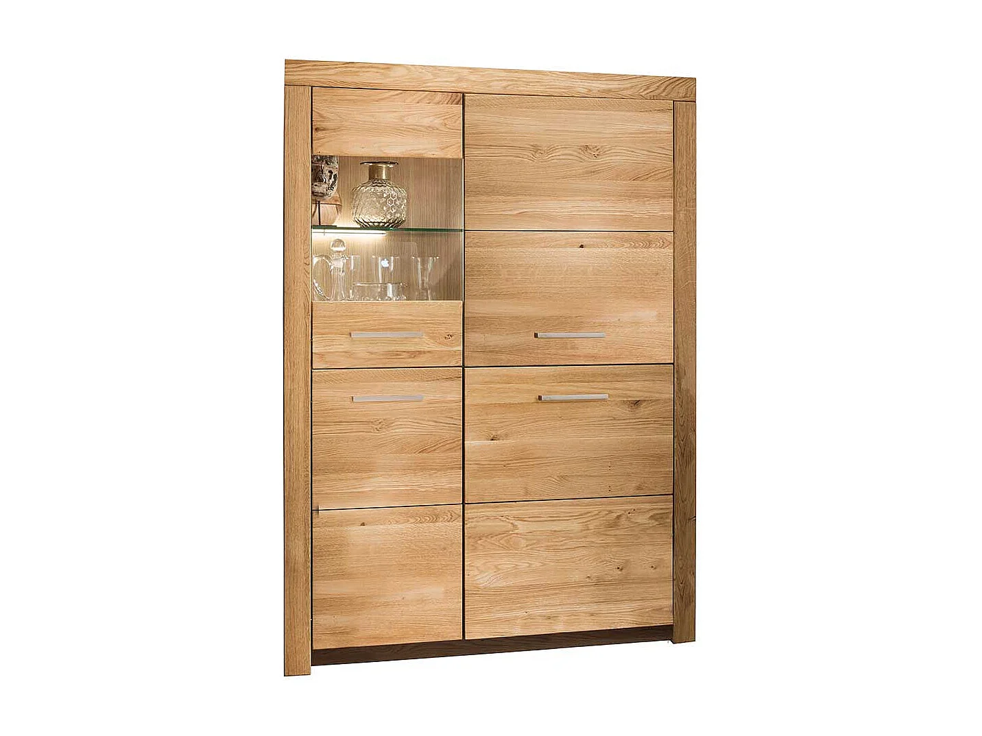 Highboard Vitrine aus Wildeiche Massivholz Glastür links