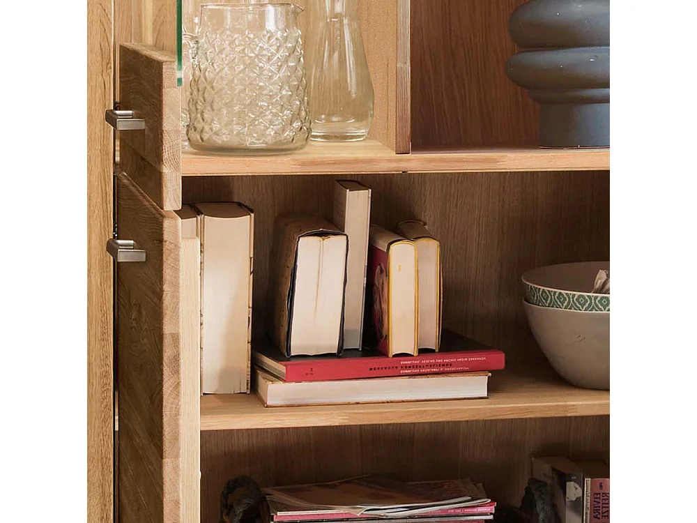 Highboard Vitrine aus Wildeiche Massivholz Glastür links