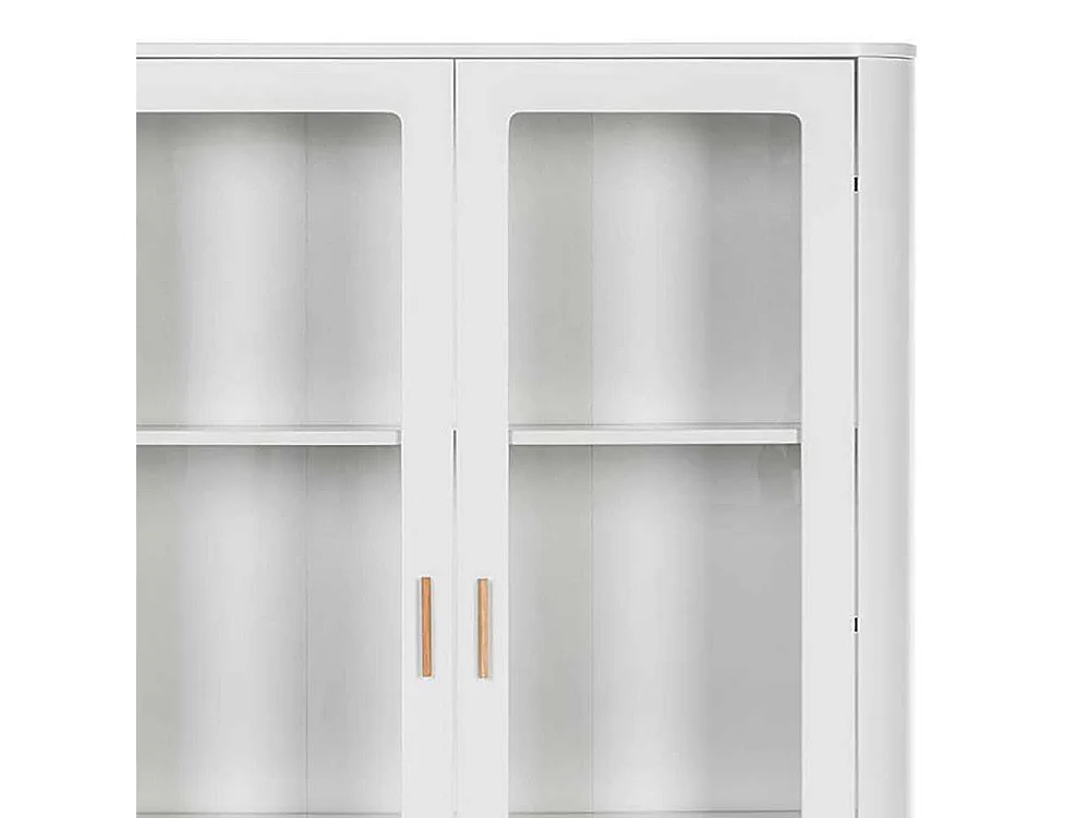 Skandistil Vitrine in Weiß und Eichefarben Glastüren und Schubladen