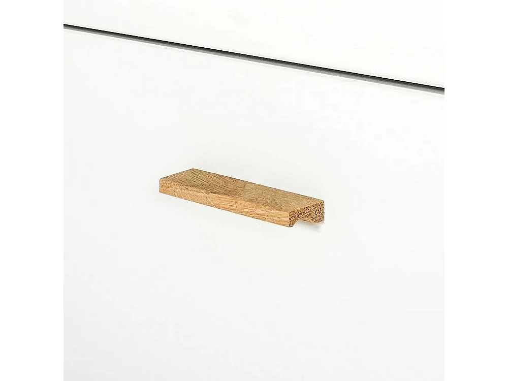 Skandistil Vitrine in Weiß und Eichefarben Glastüren und Schubladen