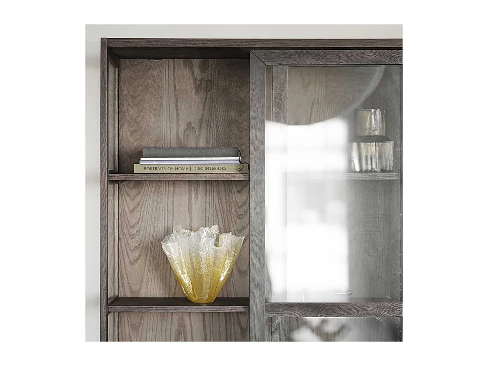 Wohnzimmer Vitrinenschrank in Eiche Dunkelbraun zwei Schubladen und zwei Glastüren