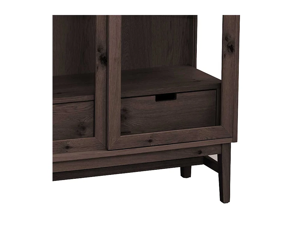 Wohnzimmer Vitrinenschrank in Eiche Dunkelbraun zwei Schubladen und zwei Glastüren