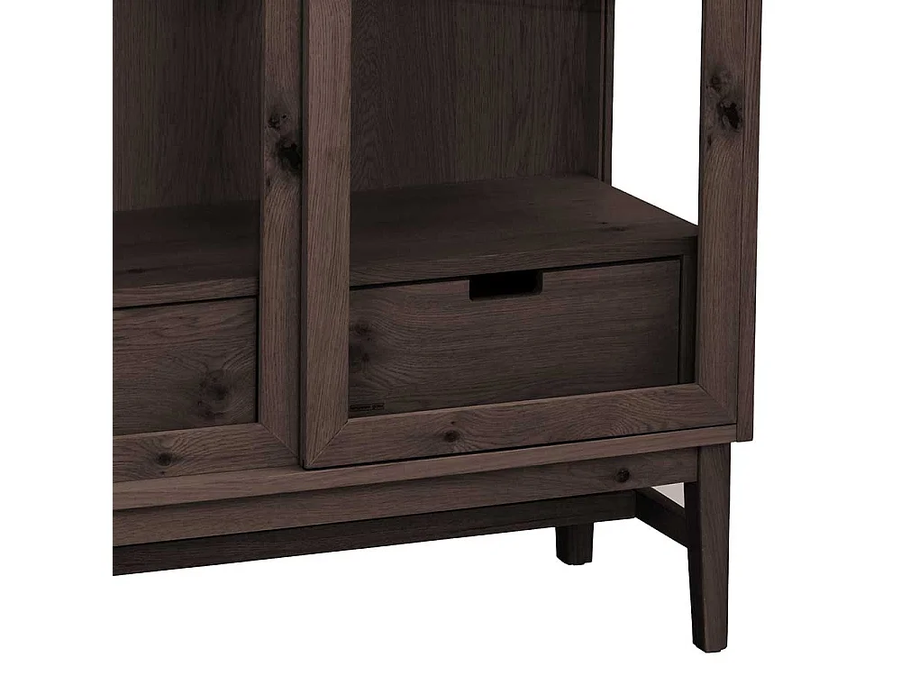 Wohnzimmer Vitrinenschrank in Eiche Dunkelbraun zwei Schubladen und zwei Glastüren
