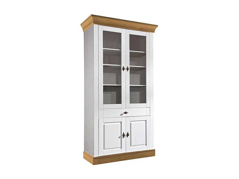 Skandinavischer Vitrinenschrank in Weiß Kiefer teilmassiv