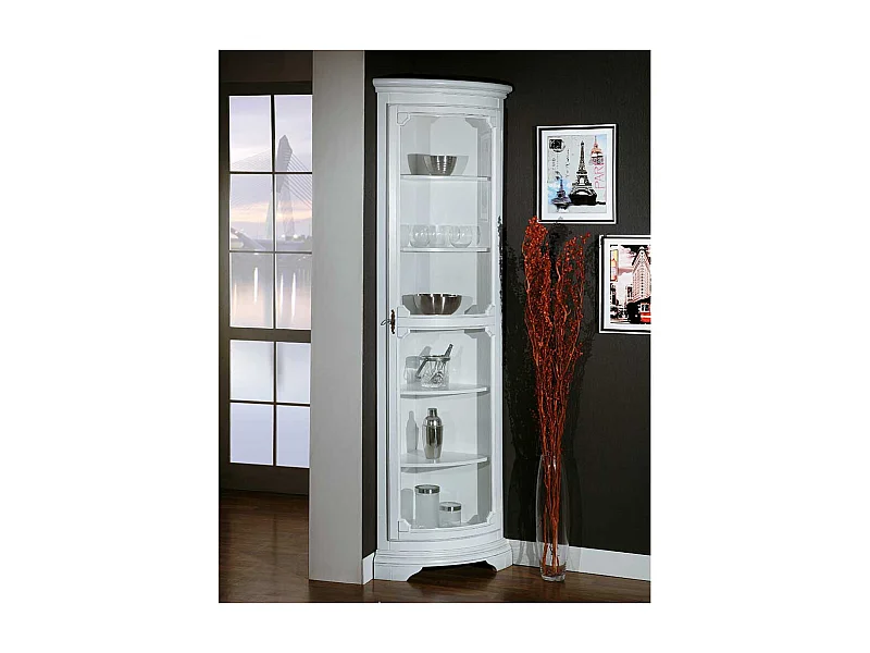 Schmale Vitrine für die Ecke in Weiß Vintage Look