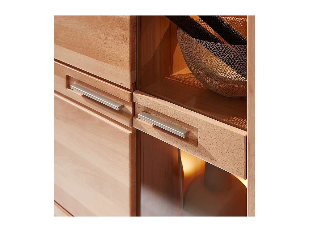 Schrank Vitrine mit Beleuchtung in Kernbuchefarben 203 cm hoch