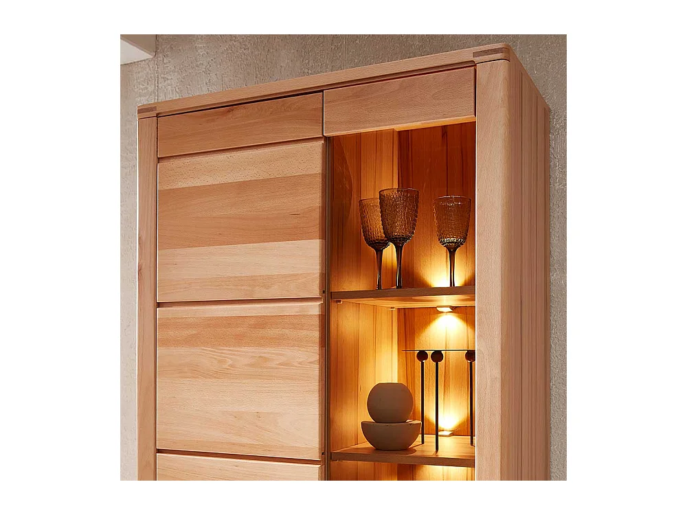 Schrank Vitrine mit Beleuchtung in Kernbuchefarben 203 cm hoch