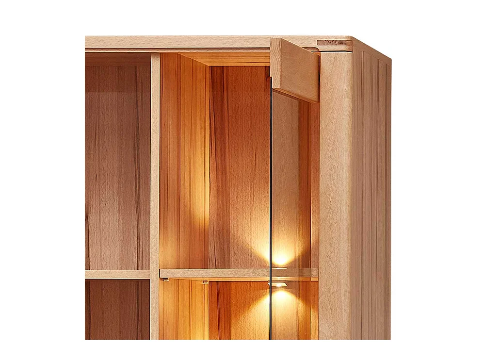 Schrank Vitrine mit Beleuchtung in Kernbuchefarben 203 cm hoch