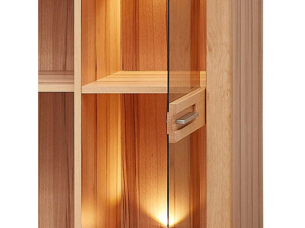 Schrank Vitrine mit Beleuchtung in Kernbuchefarben 203 cm hoch