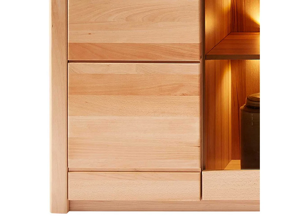 Schrank Vitrine mit Beleuchtung in Kernbuchefarben 203 cm hoch