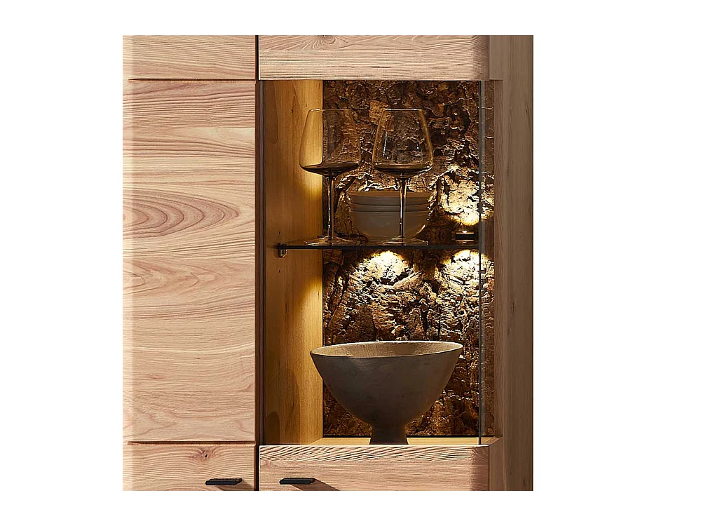 Schrank Vitrine teilmassiv 60 cm breit und 204 cm hoch Metallgriffen