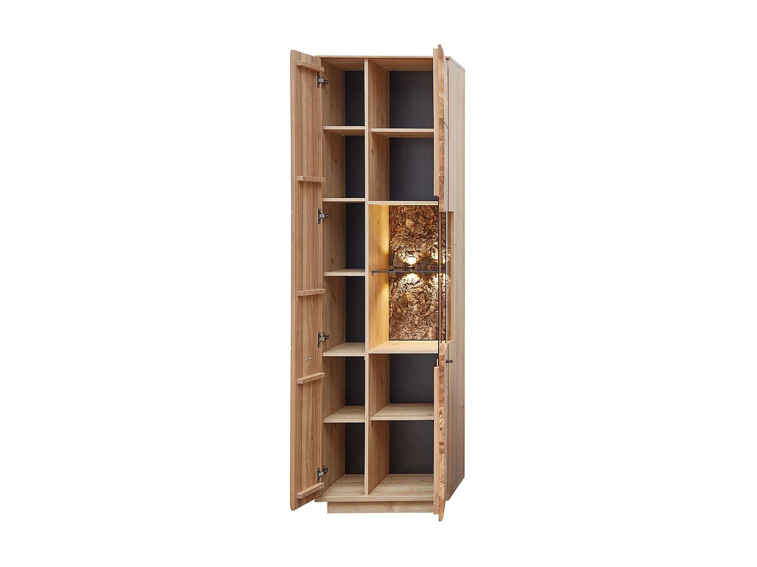 Schrank Vitrine teilmassiv 60 cm breit und 204 cm hoch Metallgriffen