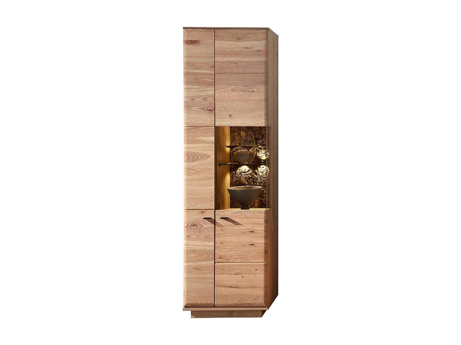 Schrank Vitrine teilmassiv 60 cm breit und 204 cm hoch Metallgriffen