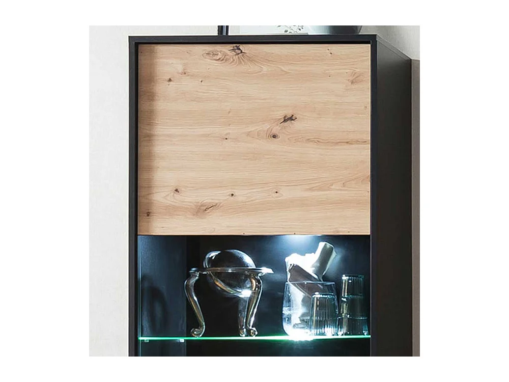 Schrank Vitrine in Wildeiche Holzoptik Schwarz