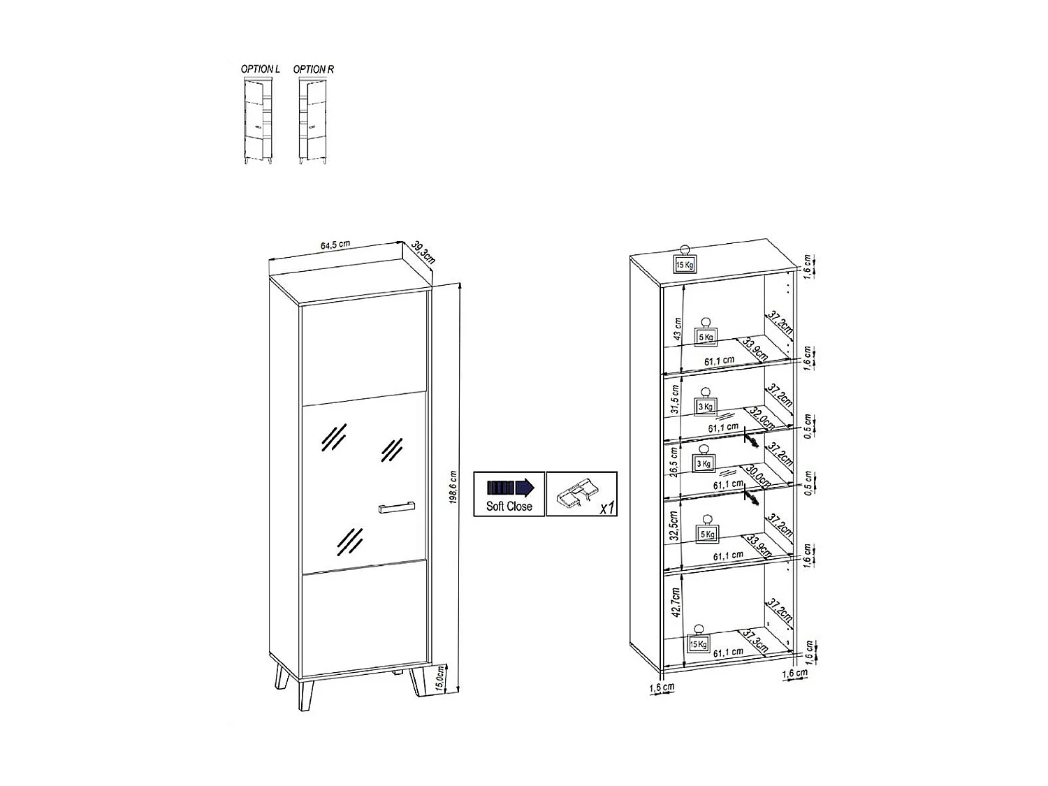 Schrank Vitrine in Wildeiche Holzoptik Schwarz
