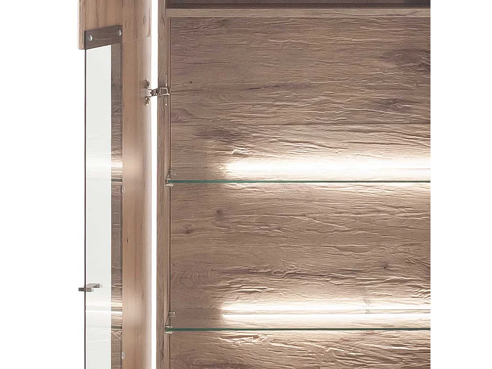 Vitrine seitlich mit Glas in Wildeichefarben 200 cm hoch