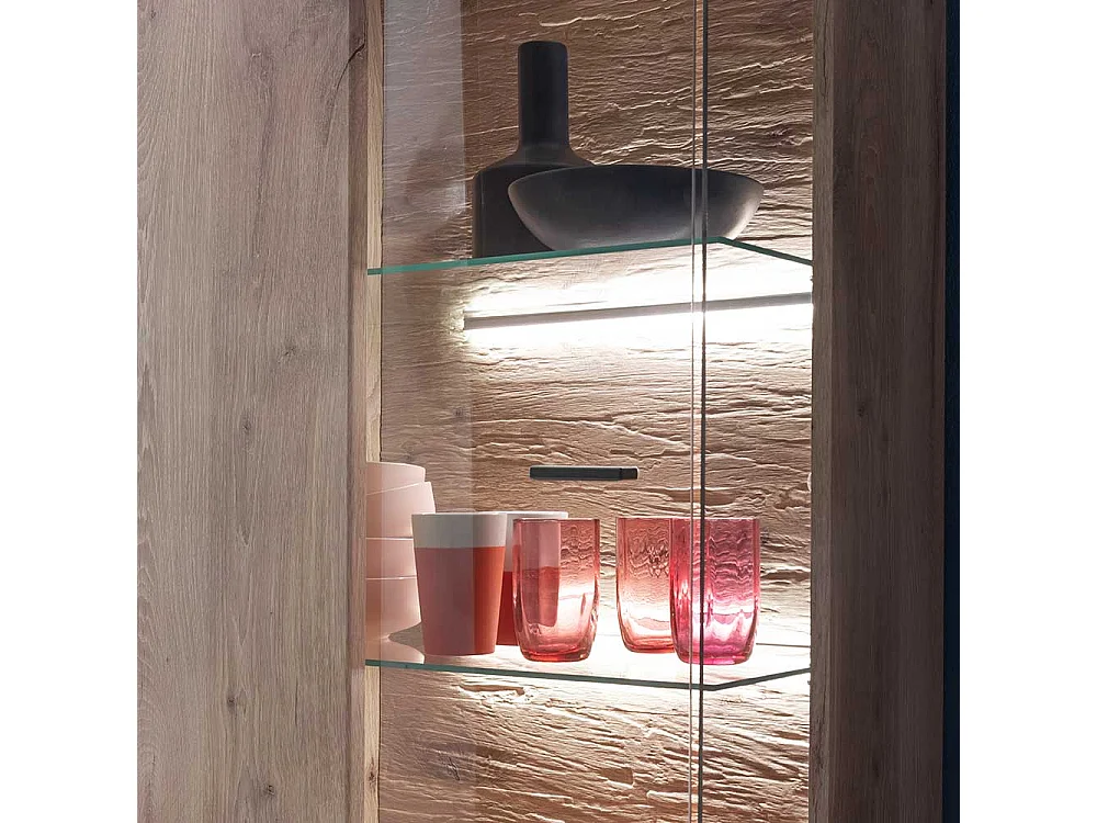 Vitrine seitlich mit Glas in Wildeichefarben 200 cm hoch