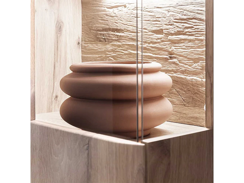 Vitrine seitlich mit Glas in Wildeichefarben 200 cm hoch