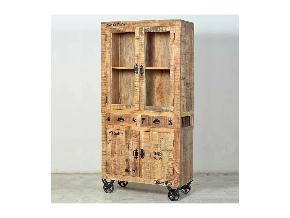 Vitrinenschrank auf Rollen Industry Style