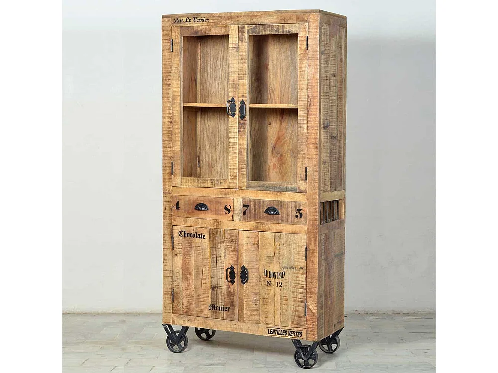 Vitrinenschrank auf Rollen Industry Style