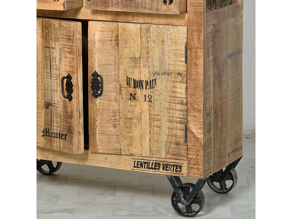 Vitrinenschrank auf Rollen Industry Style