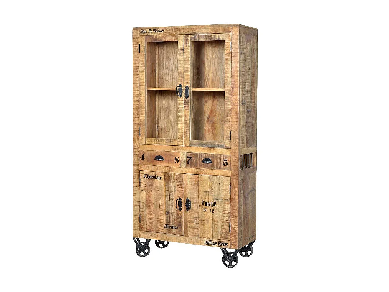 Vitrinenschrank auf Rollen Industry Style