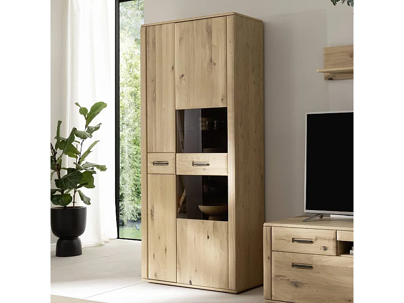 Vitrine Schrank in Asteiche hell mit Glastür