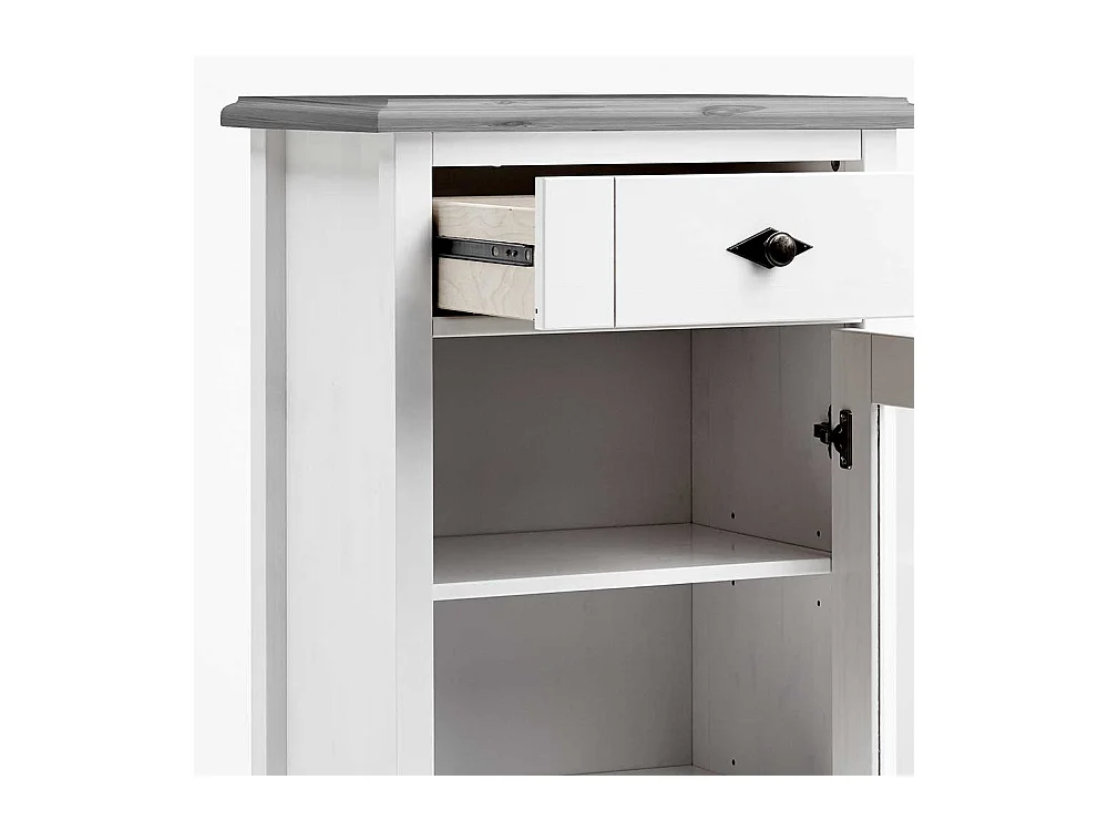 Badezimmer Vitrine in Weiß Grau Kiefer teilmassiv Landhaus Design