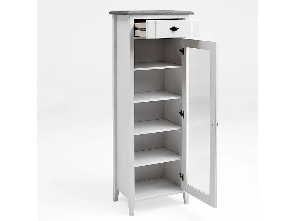 Badezimmer Vitrine in Weiß Grau Kiefer teilmassiv Landhaus Design