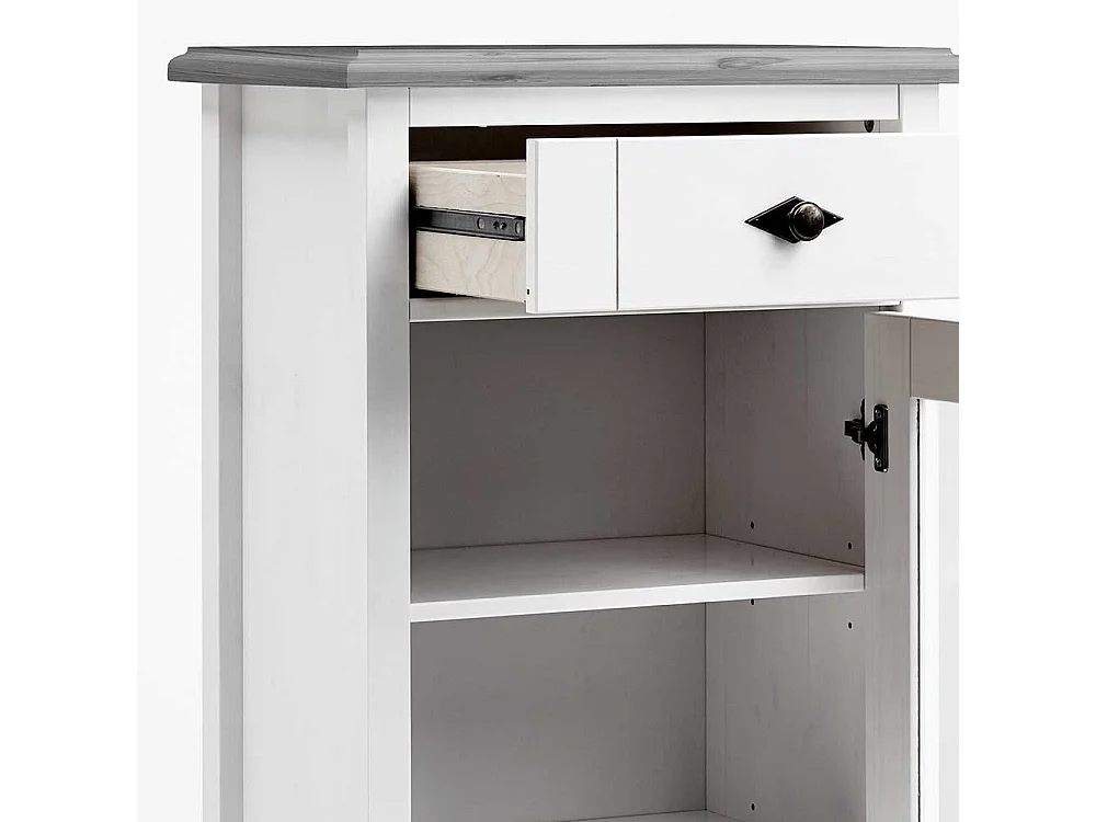 Badezimmer Vitrine in Weiß Grau Kiefer teilmassiv Landhaus Design