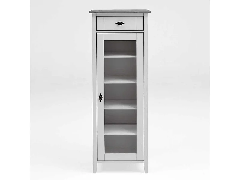 Badezimmer Vitrine in Weiß Grau Kiefer teilmassiv Landhaus Design