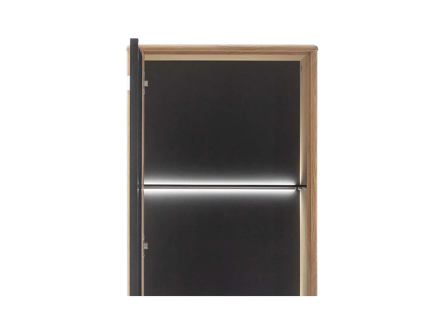 Wohnzimmervitrine schmal in Wildeichefarben und Anthrazit 190 cm hoch