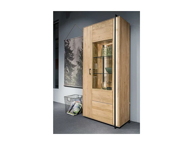 XL Wohnzimmervitrine in Asteichefarben Massivholz und Glas