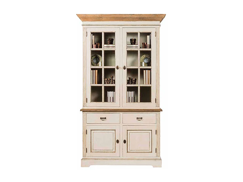 Standvitrine in Creme Weiß Teakholz furniert