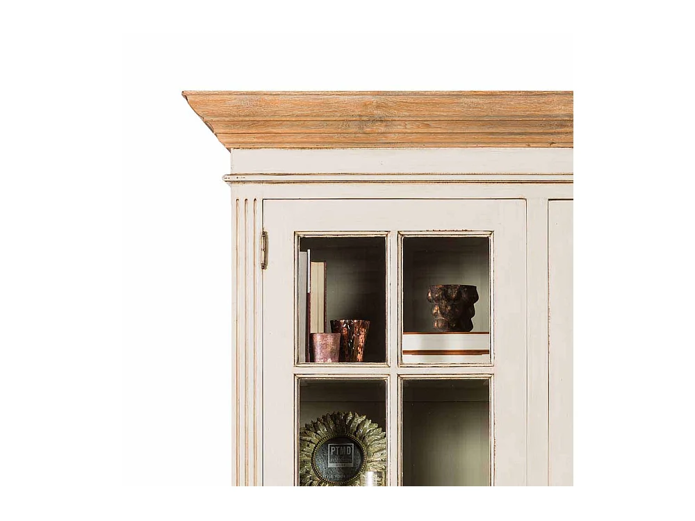 Standvitrine in Creme Weiß Teakholz furniert