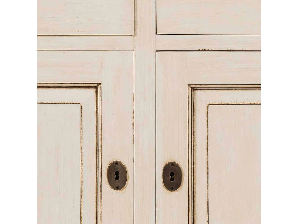 Standvitrine in Creme Weiß Teakholz furniert