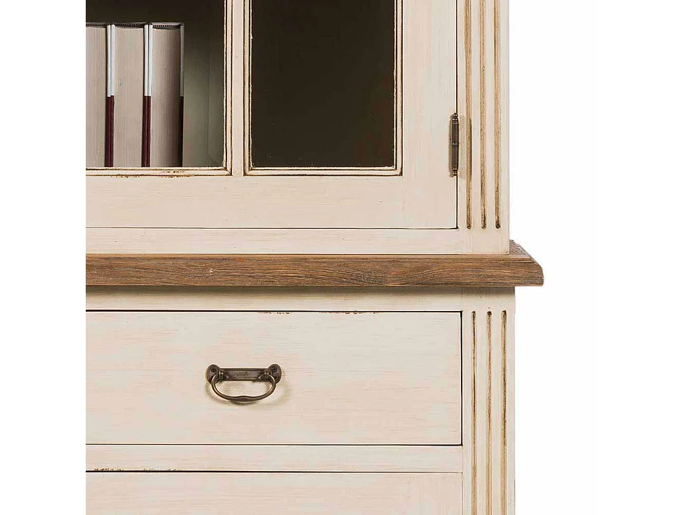 Standvitrine in Creme Weiß Teakholz furniert