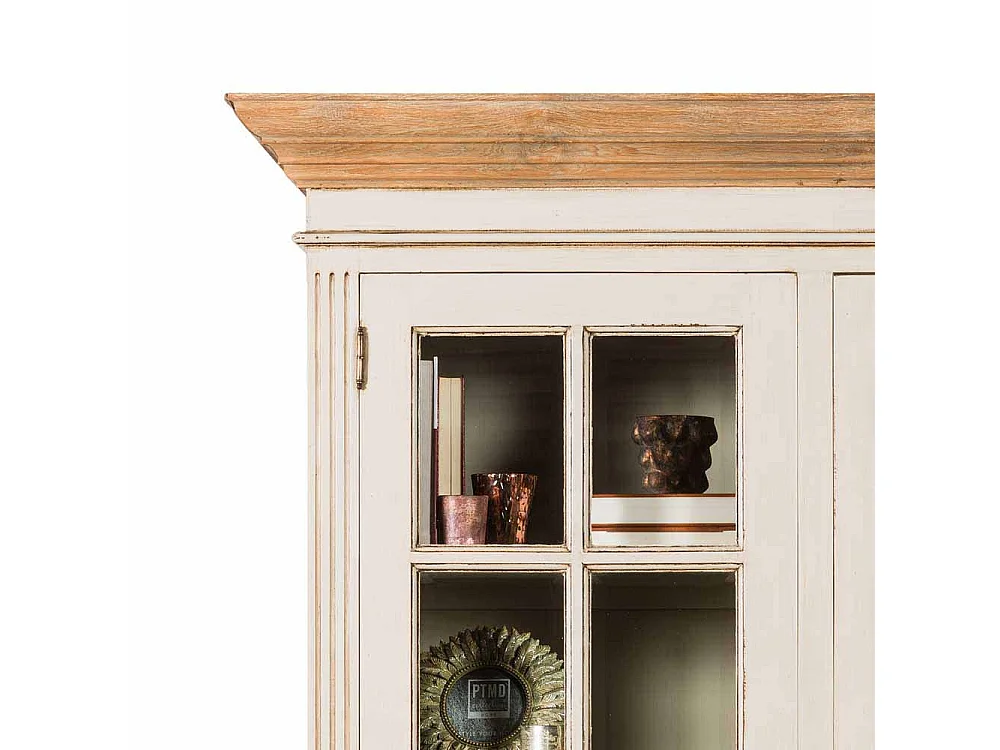 Standvitrine in Creme Weiß Teakholz furniert