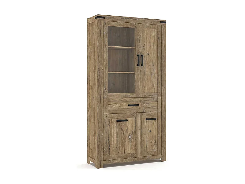 Wohnzimmervitrine mit Glastür in Eiche dunkel 200 cm hoch