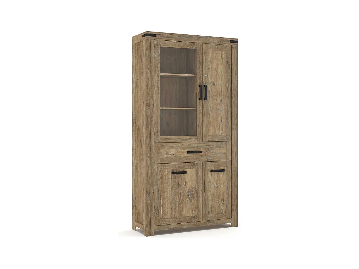 Wohnzimmervitrine mit Glastür in Eiche dunkel 200 cm hoch