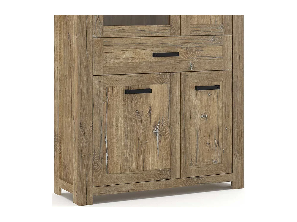 Wohnzimmervitrine mit Glastür in Eiche dunkel 200 cm hoch