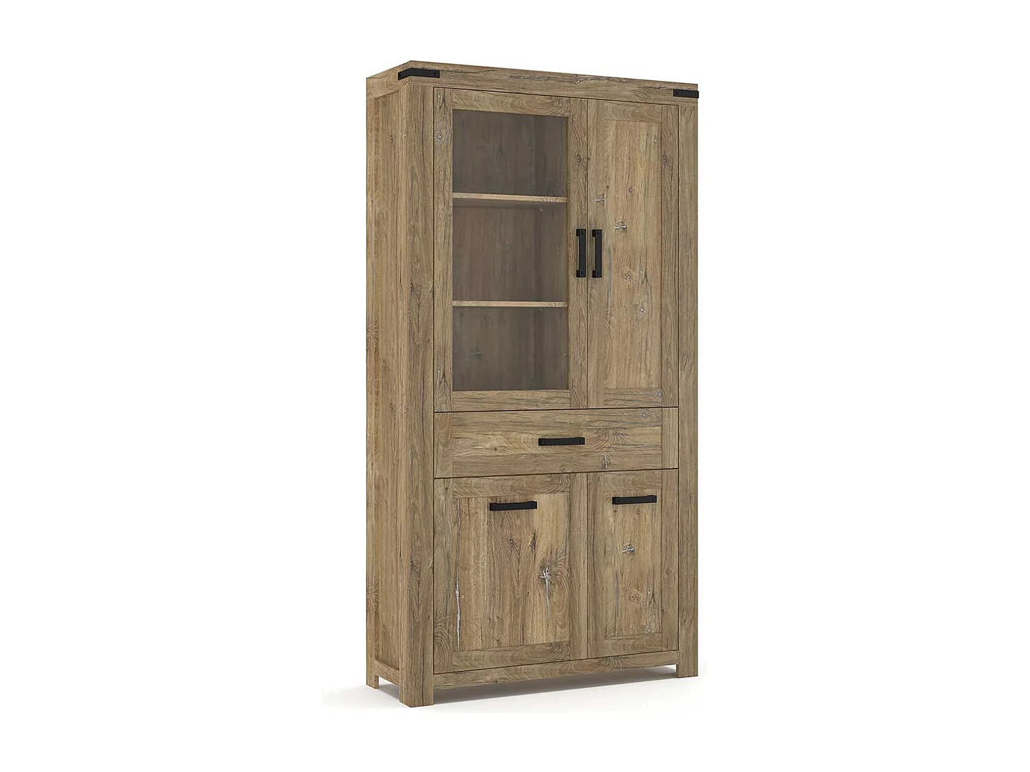 Wohnzimmervitrine mit Glastür in Eiche dunkel 200 cm hoch