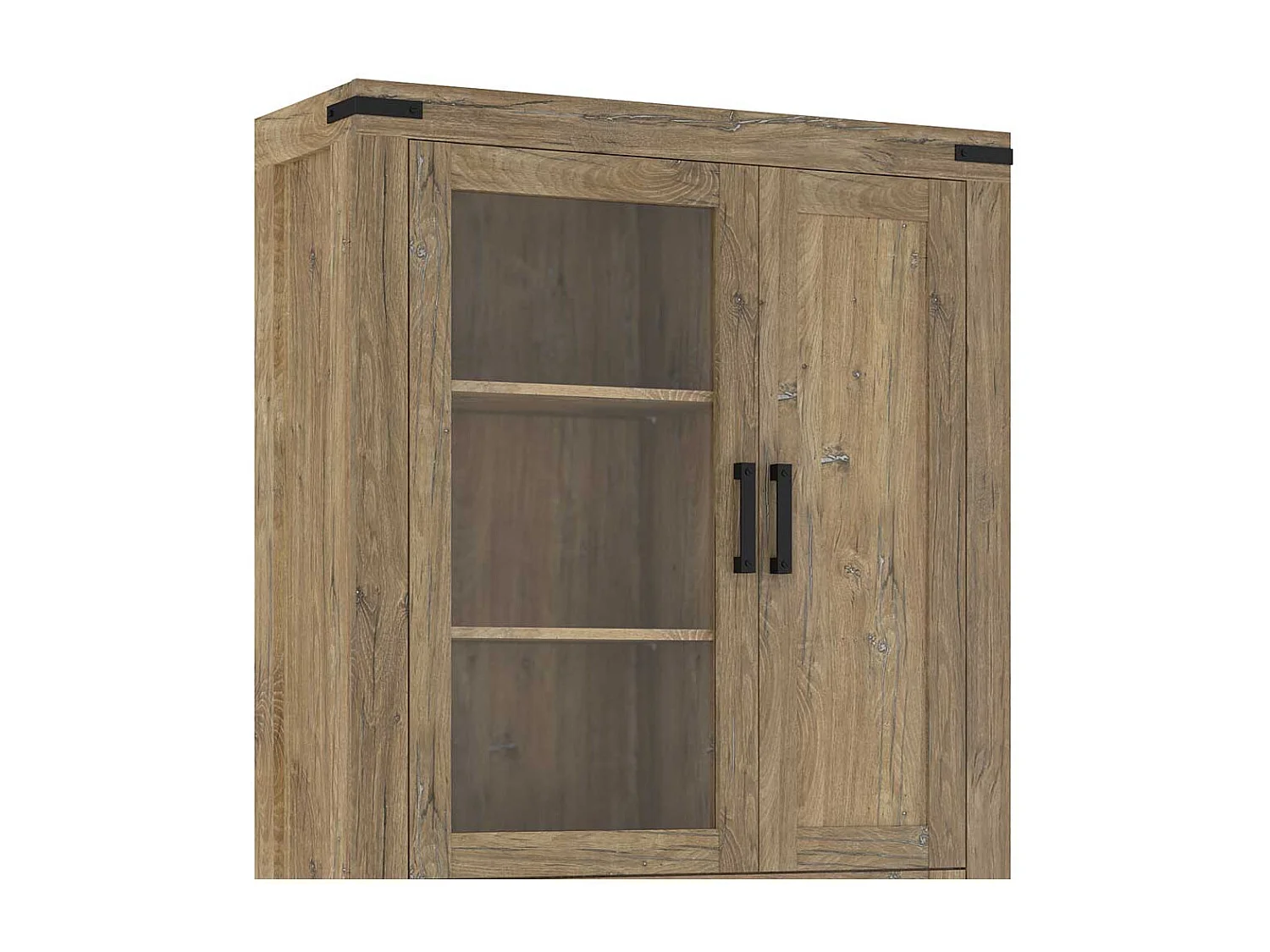 Wohnzimmervitrine mit Glastür in Eiche dunkel 200 cm hoch