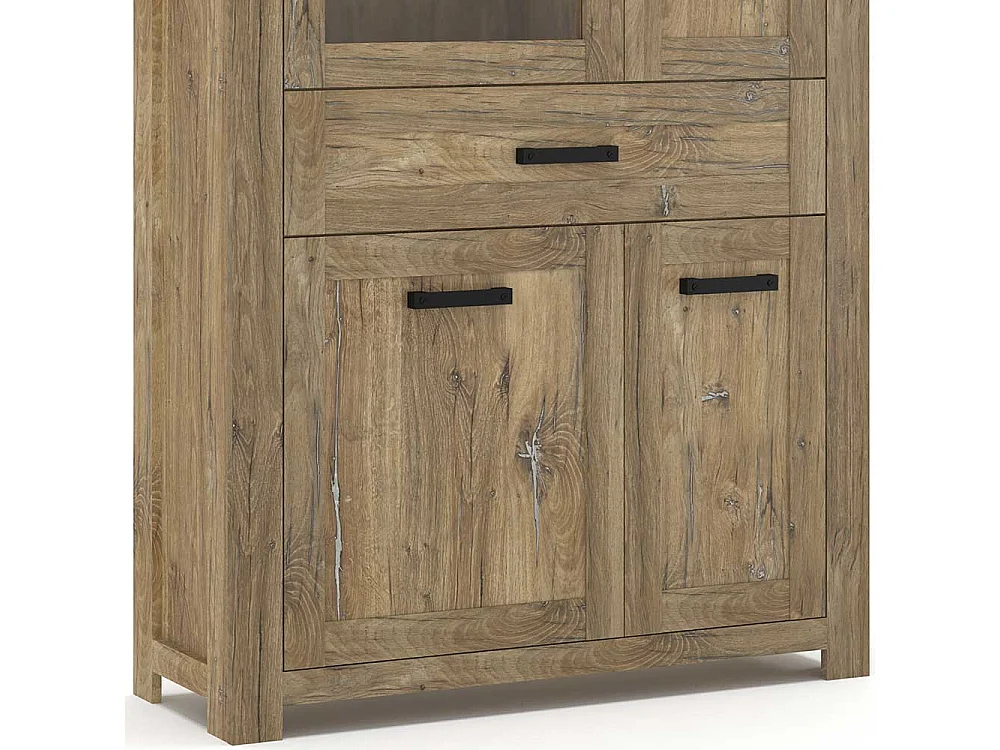 Wohnzimmervitrine mit Glastür in Eiche dunkel 200 cm hoch