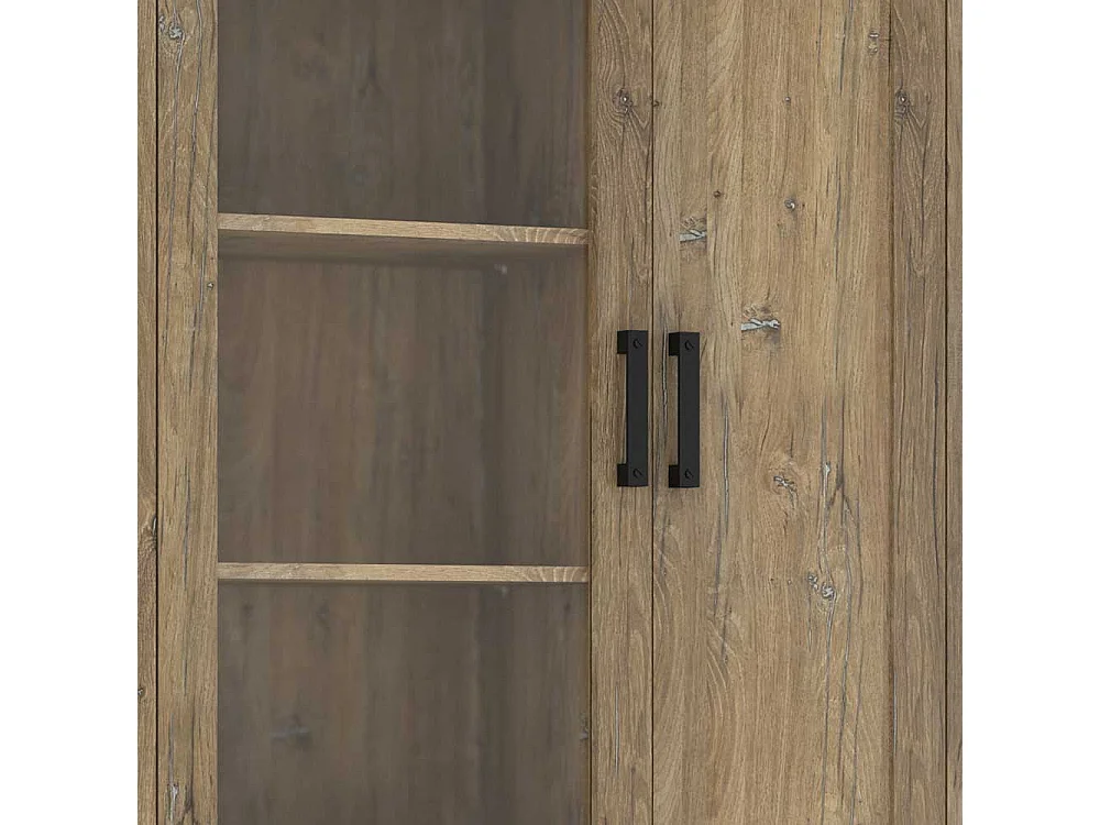 Wohnzimmervitrine mit Glastür in Eiche dunkel 200 cm hoch