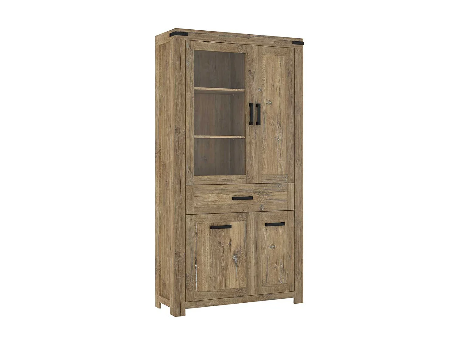 Wohnzimmervitrine mit Glastür in Eiche dunkel 200 cm hoch