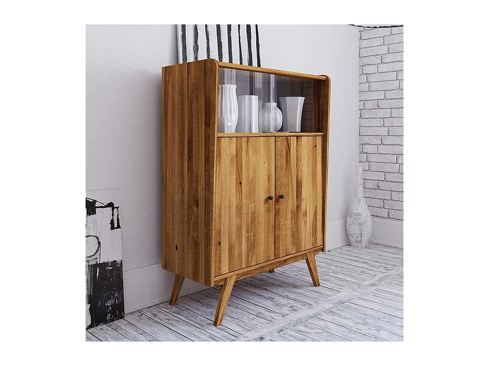 Wohnzimmervitrine aus Wildeiche Massivholz 100 cm breit