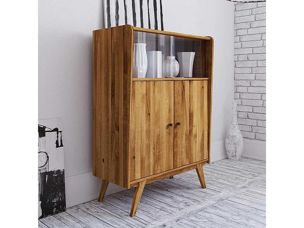 Wohnzimmervitrine aus Wildeiche Massivholz 100 cm breit