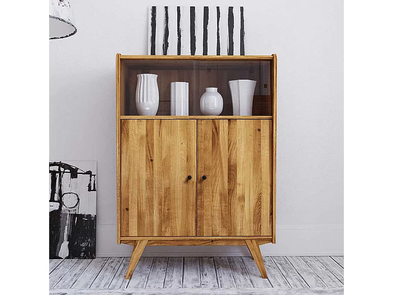 Wohnzimmervitrine aus Wildeiche Massivholz 100 cm breit